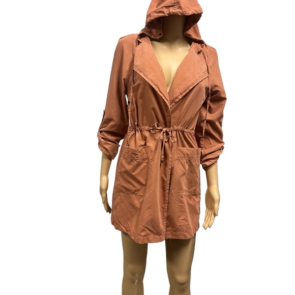 Love Tree Hooded Lightweight Roll Tab Sleeves Drawstring Waist Jacket Womens S - Picture 1 of 13